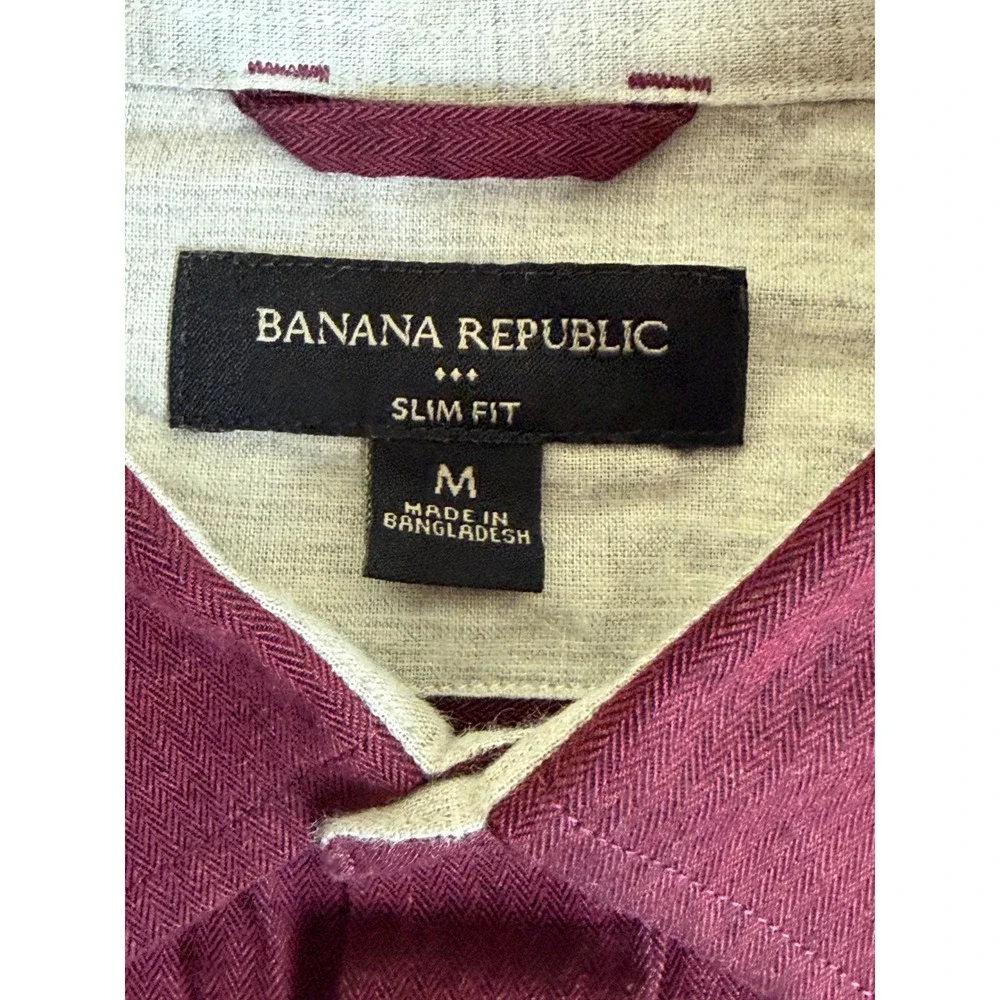 Banana Republic Mens Slim Fit Burgundy Herringbone Cotton Button Down Shirt M